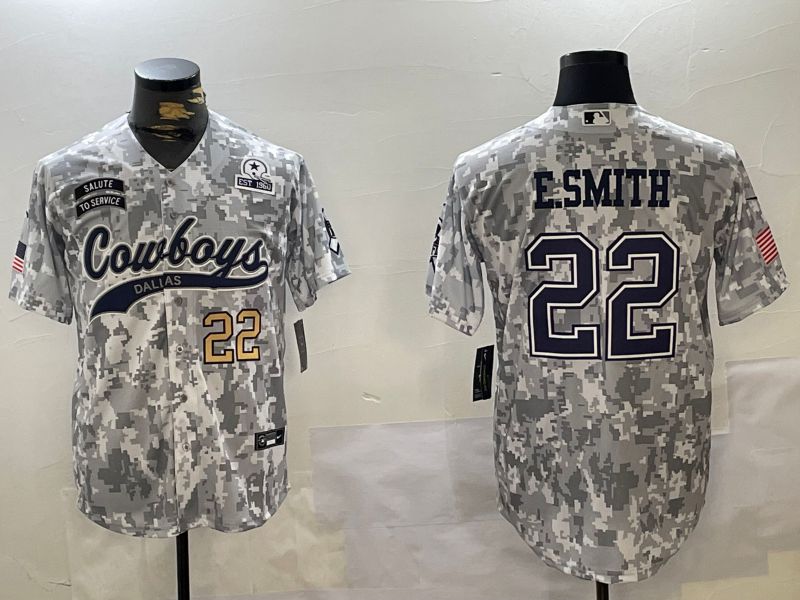 Men Dallas Cowboys #22 E.Smith Nike Arctic Camo 2024 Salute to Service Limited NFL Jersey style 5->dallas cowboys->NFL Jersey
